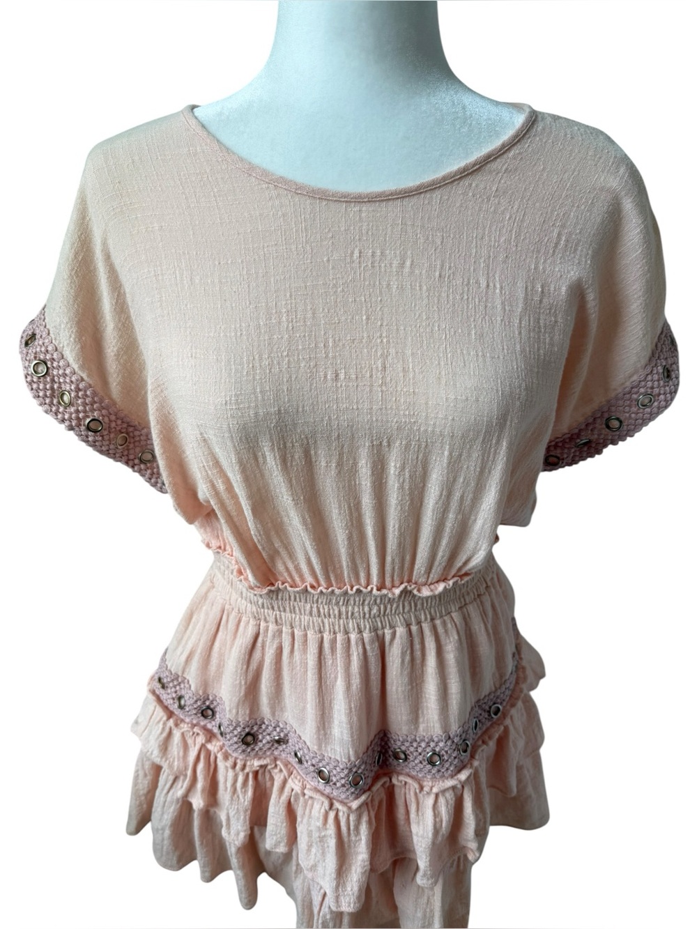 Misa Los Angeles Olivia Blush Pink Tiered Ruffle Cotton Mini Dress Sz Medium - Picture 4 of 8